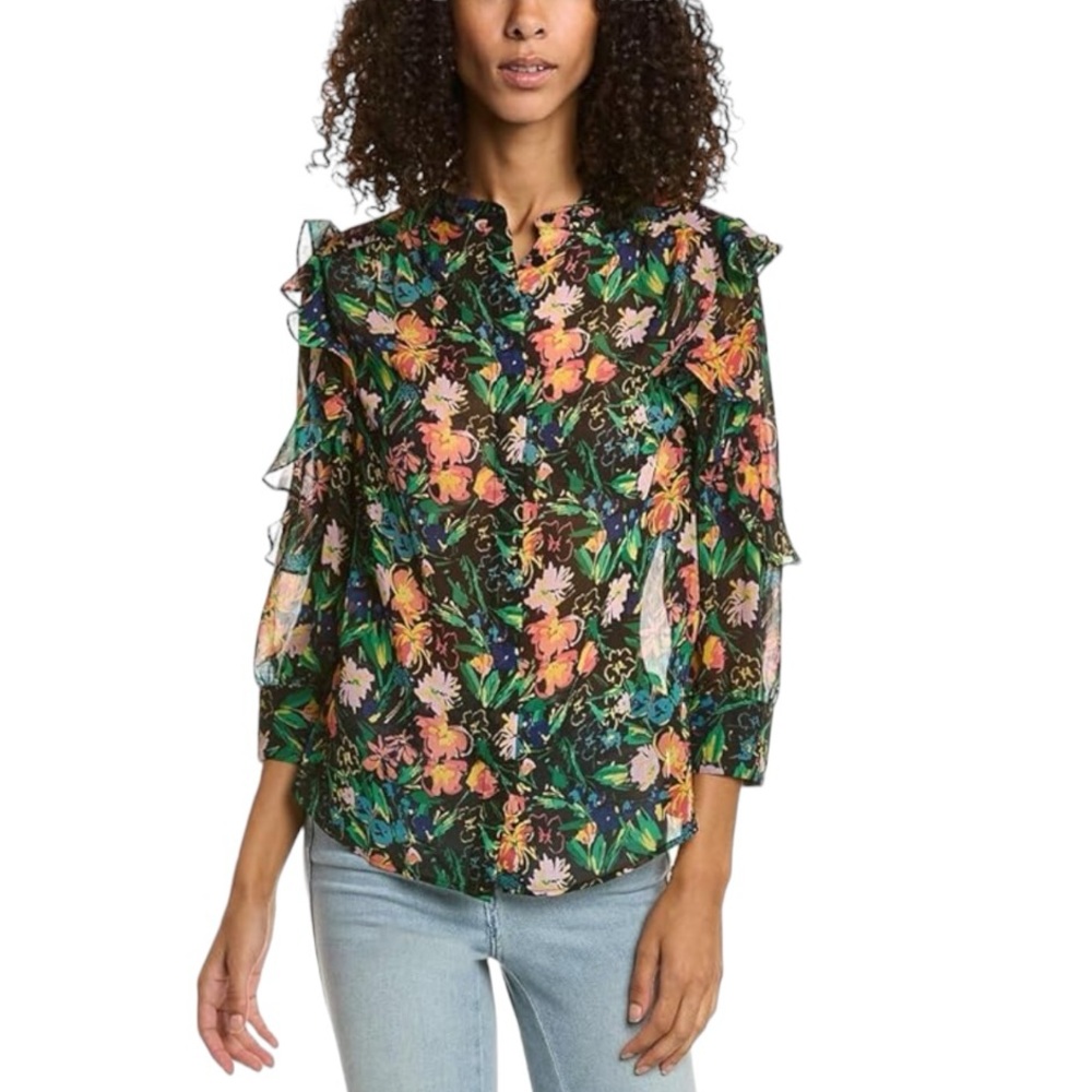Ted Baker carita ruffles sleeve flower shirt size 4